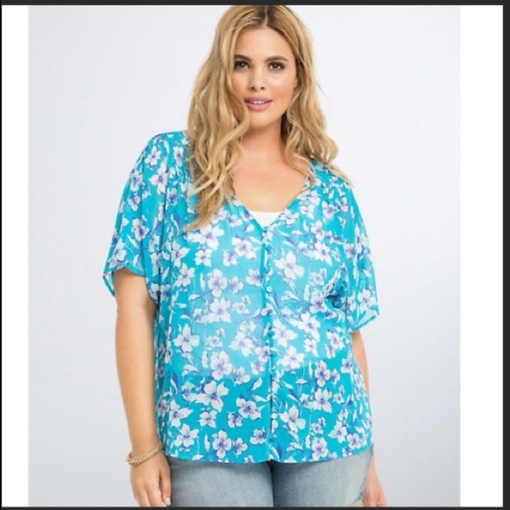 Floral chiffon button up blouse